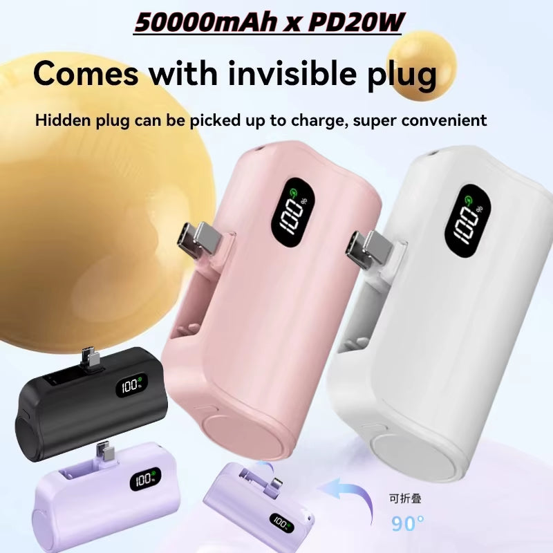 Mini Capsule 50000Mah High Capacity Power Bank Portable Wireless Fast Charging External Battery for Iphone Huawei Samsung